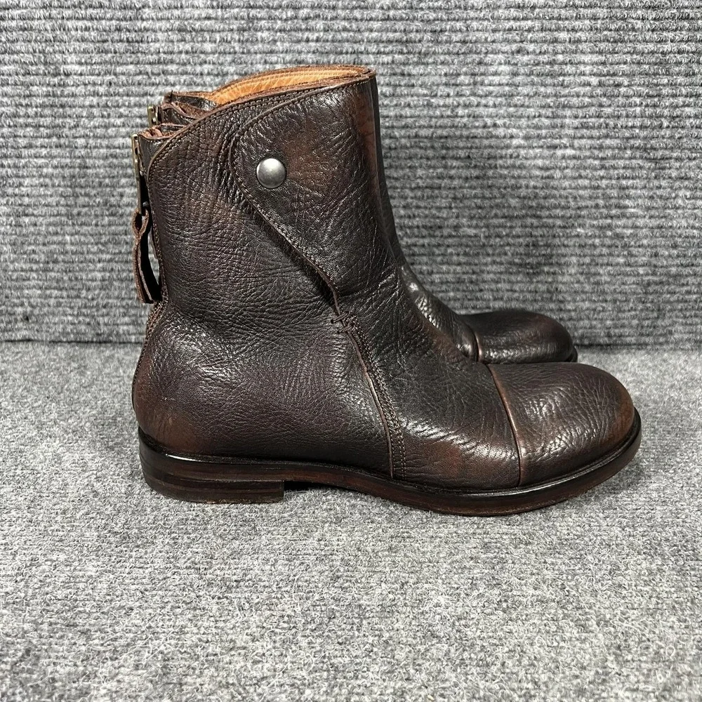 Elia Maurizi Boots Mens Size 7 Brown‎ Leather Ankle Zip Made In Italy 8117